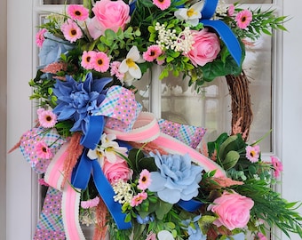 Wreath pink and blue half moon deluxe