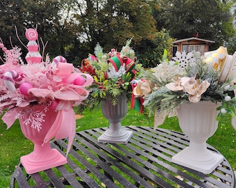 Christmas planters traditional pink gold white indoor or outdoor tablecentre centrepiece