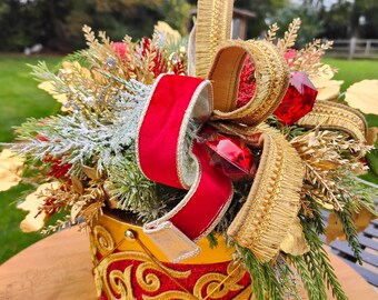 Red and gold drum Christmas tablecentre centrepiece crown gems Farrisilk