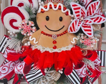 Gingerbread wreath large princess candy cane Raz Imports luxury huge door wreath