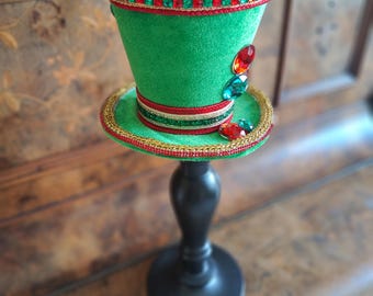 Christmas top hat red green decoration designer Farrisilk ribbons gems