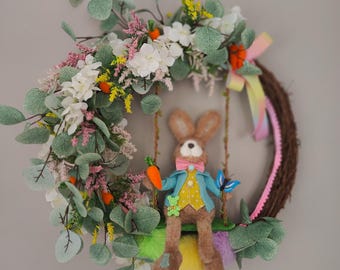 Easter wreath bunny swing grapevine florals fun