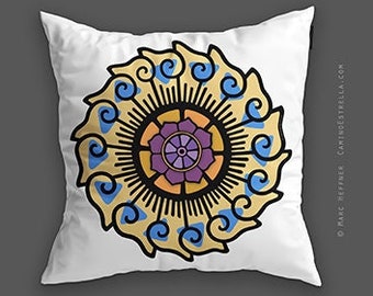 Wheel of Life - Mandala decorative art designer home decor cushion throw pillow cover - white 3