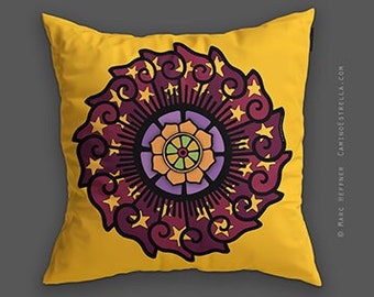 Wheel of Life - Mandala decorative art designer home decor cushion throw pillow cover - yellow 2