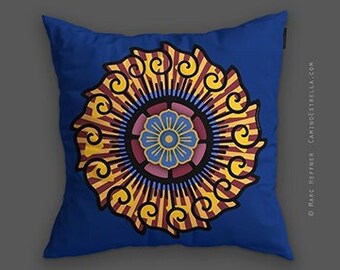 Wheel of Life - Mandala decorative art designer home decor cushion throw pillow cover - blue 5