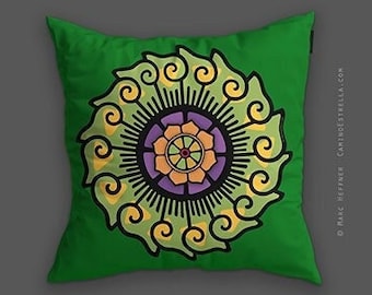 Wheel of Life - Mandala decorative art designer home decor cushion throw pillow cover - green