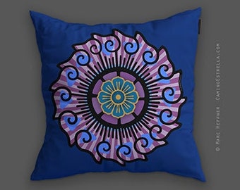 Wheel of Life - Mandala decorative art designer home decor cushion throw pillow cover - blue 3
