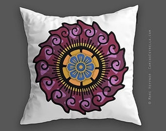 Wheel of Life - Mandala decorative art designer home decor cushion throw pillow cover - white 2