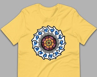 Wheel of Life Mandala Lotus white – T-Shirt – yellow