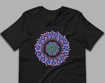 Wheel of Life Mandala Lotus purple – T-Shirt – black