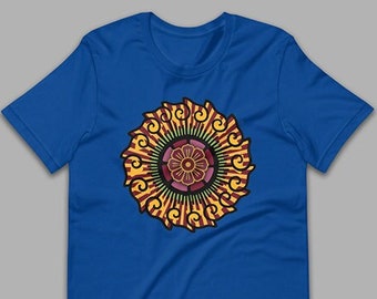 Wheel of Life Mandala Lotus red – T-Shirt – blue