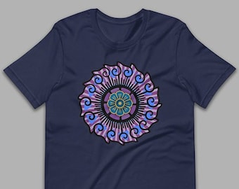 Wheel of Life Mandala Lotus purple – T-Shirt – navy