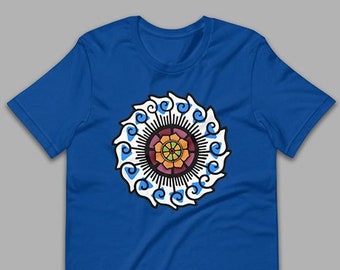 Wheel of Life Mandala Lotus white – T-Shirt – blue