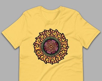 Wheel of Life Mandala Lotus red – T-Shirt – yellow