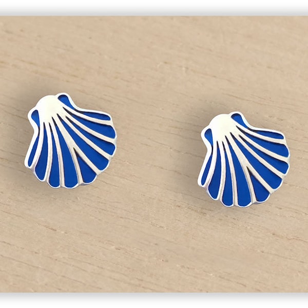 Camino de Santiago Shell earrings ear studs silver blue Jakobsweg