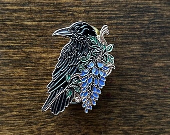 Crow and Wisteria Enamel Pin