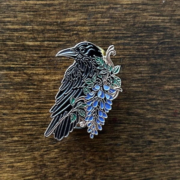 Crow and Wisteria Enamel Pin