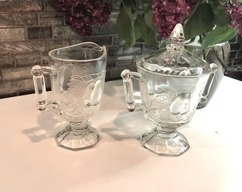 Jeannette Glass Double Baltimore Pear Creamer and Covered Sugar