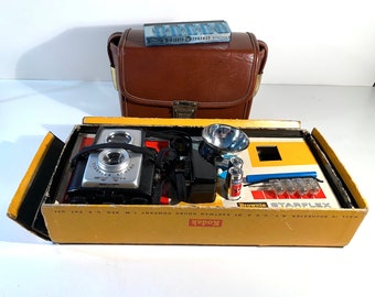 Kodak Brownie Starflex Camera with Brown Leathe Case and Original Box, c1950’s,