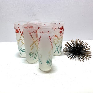 Vintage Frosted Tom Collins Glasses - Cherry Swizzle Stick Design