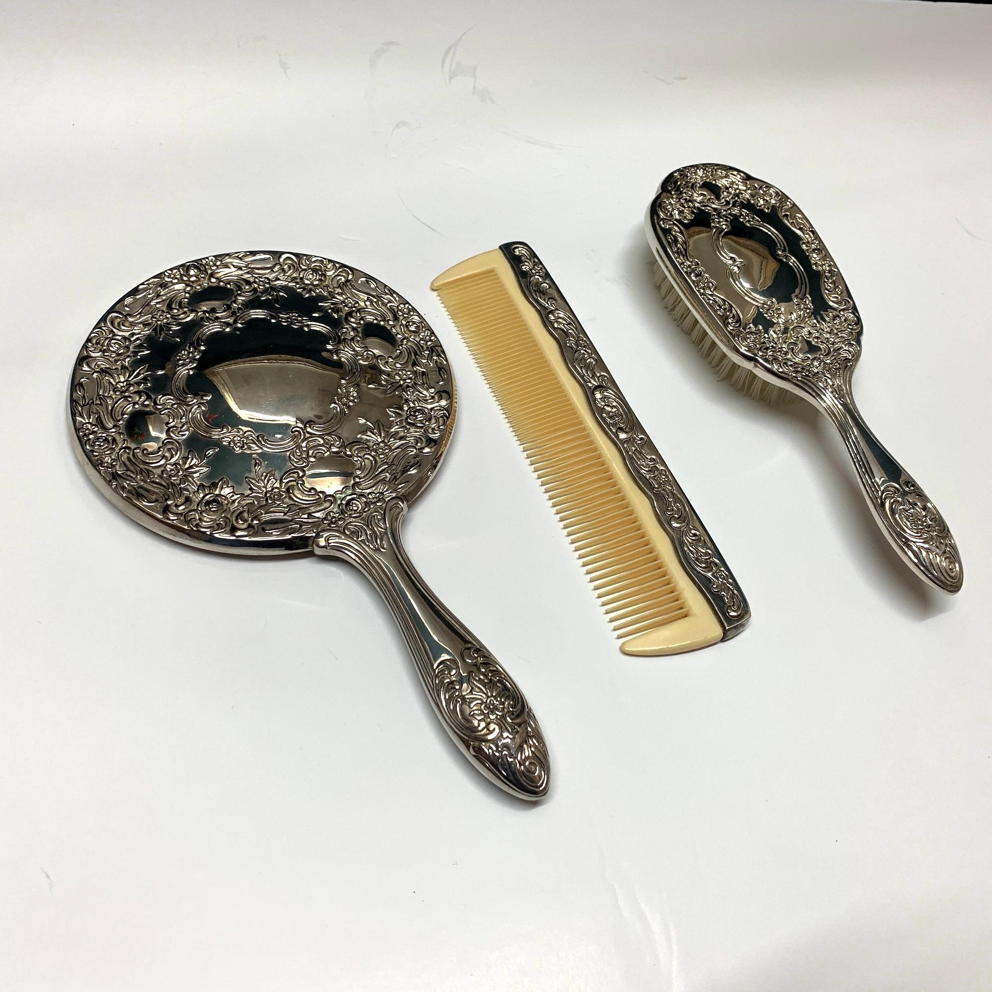 Godinger silver plate Vintage brush and mirror set Godinger Silver Comb - Etsy main image 4