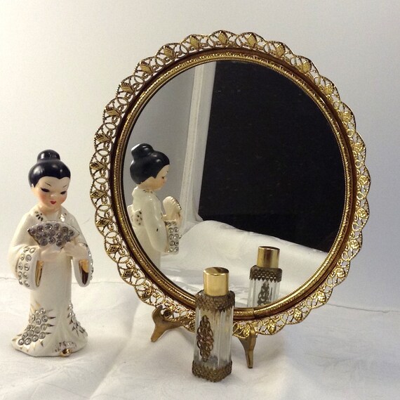 Filigree Mirror Tray Perfume Bottle Vanity Hollywood Regency