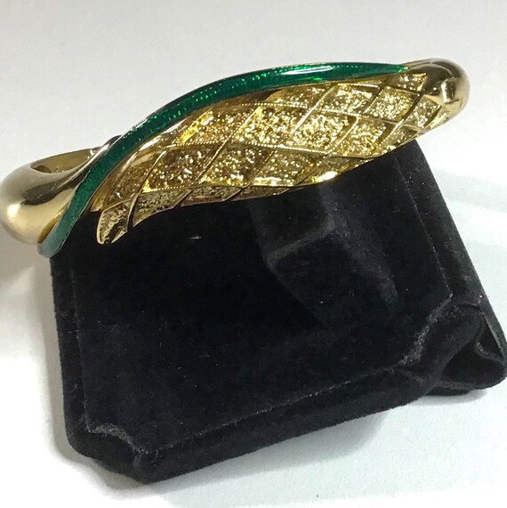 バレンシアガ/ブレスレット/バングル/グリーン/ゴールド/ヴィンテージ Vintage Balenciaga Bracelet, Gold Tone Green, Enamel Clamper