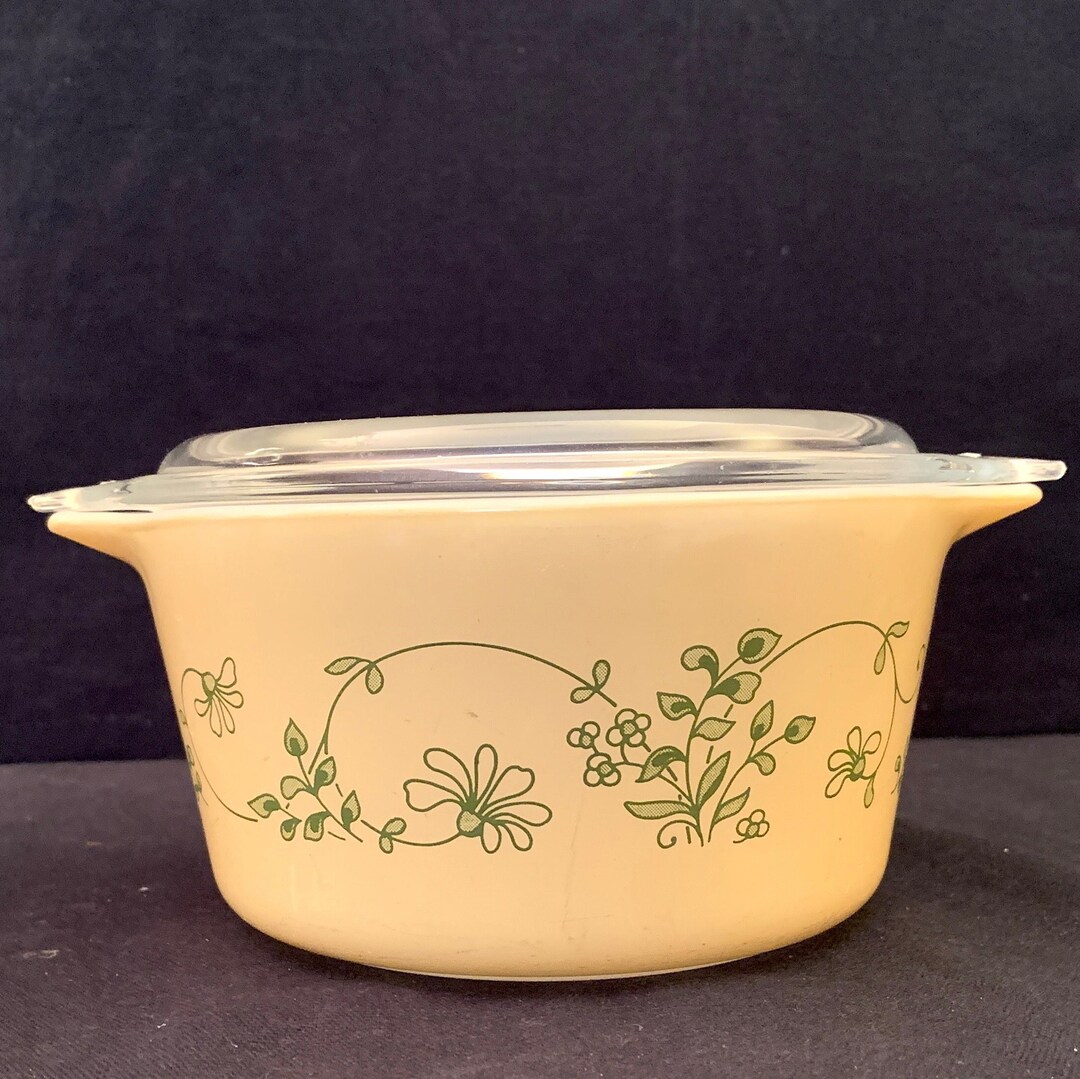 Vintage Pyrex Shenandoah Casserole Bowl: Green Vine on Yellow - Etsy