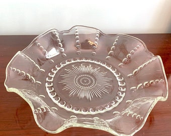 Federal Glass Ruffled Fruit Bowl  Columbia Pattern, Depression Glass, Center Piece Bowl