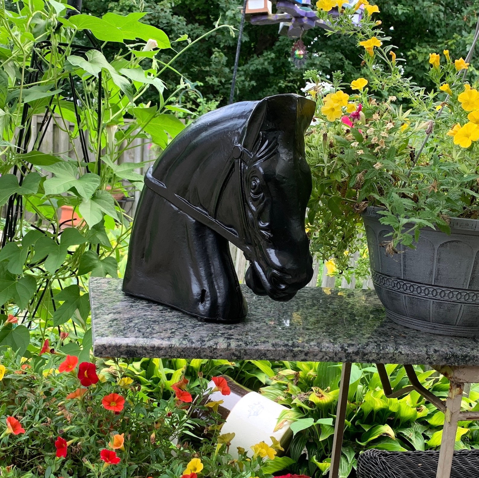 Horse Head Statue Cast Aluminium Garden Decor, Equestrian Gift