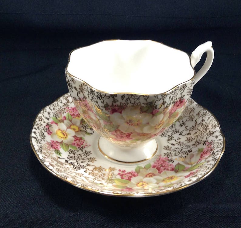 Queen Anne Cup Saucer Made In England Gold Trim Bone Etsy