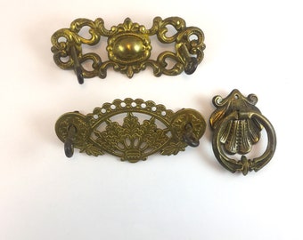 Victorian Brass Brass Drawer Plates, Antique Cabinet Hardware, Craft Supplies