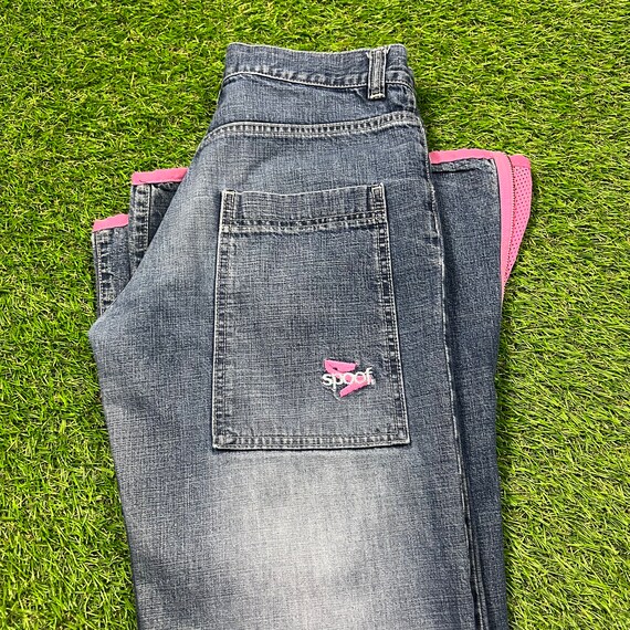 2000s Rave Style Pink Mesh Detail Flare Denim Jeans - Gem