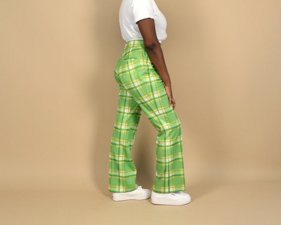 70s Green Size 31 Plaid Vintage Pants - image 2