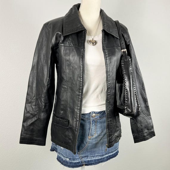 black leather zip up jacket - image 1