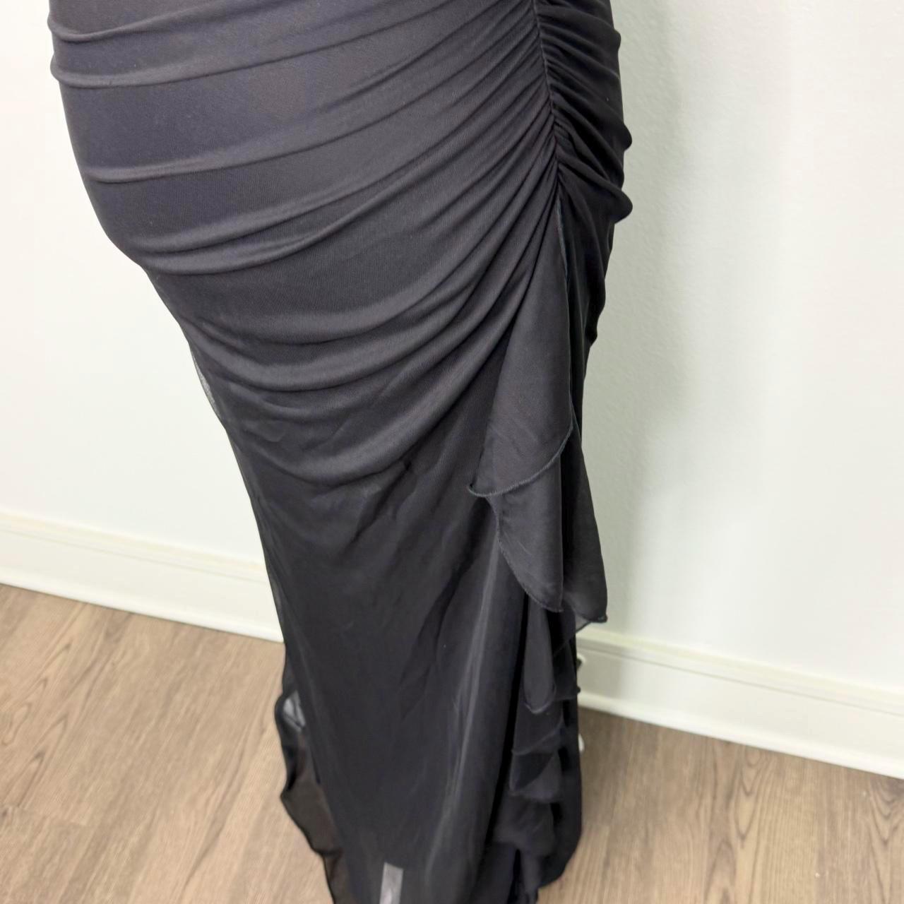 Black Strapless Maxi Dress With Ruffle Detail and Sequin Flower #formal ...