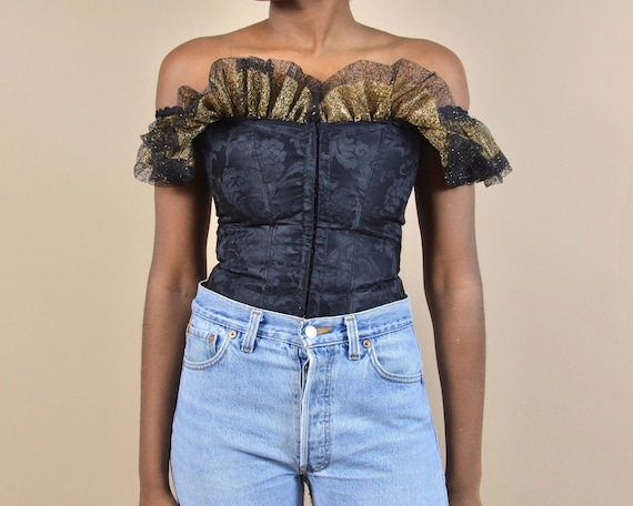 Fredericks of Hollywood Black and Gold Size S Glit