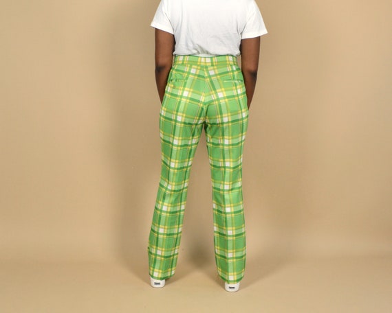 70s Green Size 31 Plaid Vintage Pants - image 3