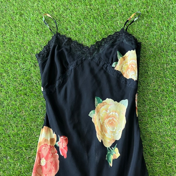 Sue Wong Y2K Silk Floral Print Lace Trim Dress - image 4