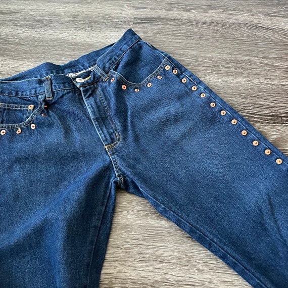 Denim Flare Dark Wash Studded Jeans - image 4