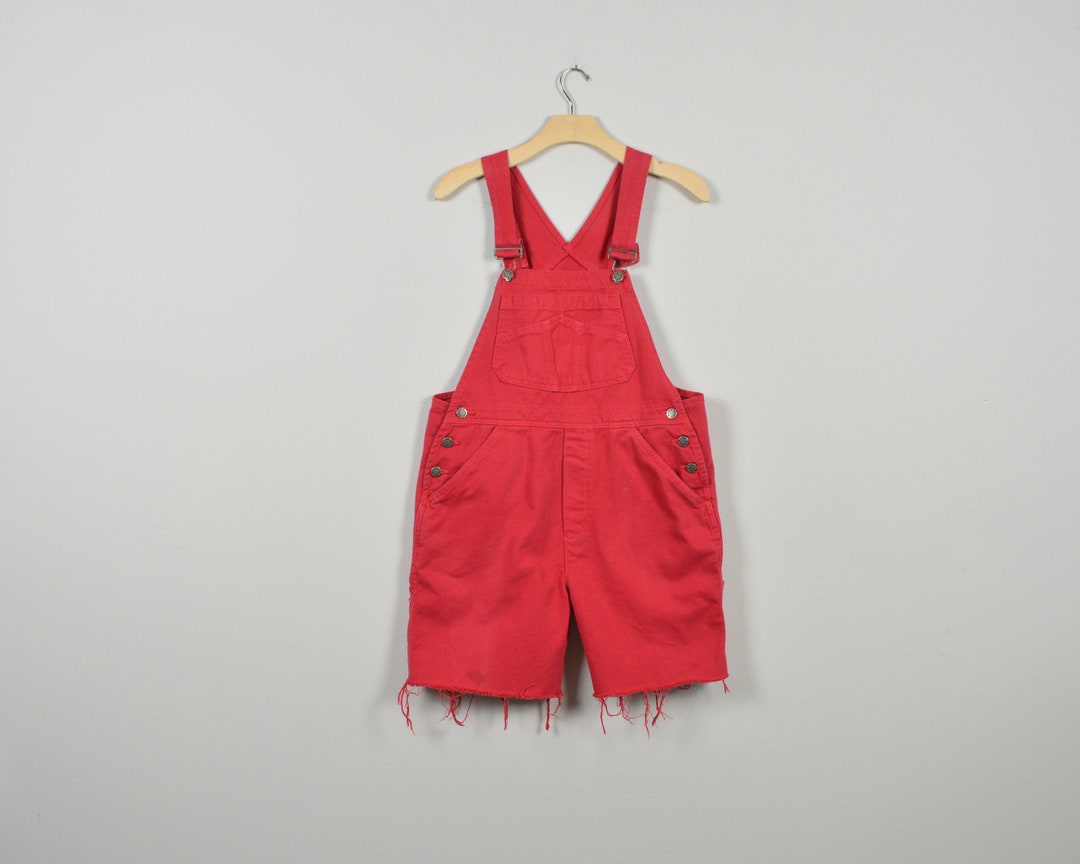 London London Red Cutoff Vintage Denim Shorts Overalls - Etsy