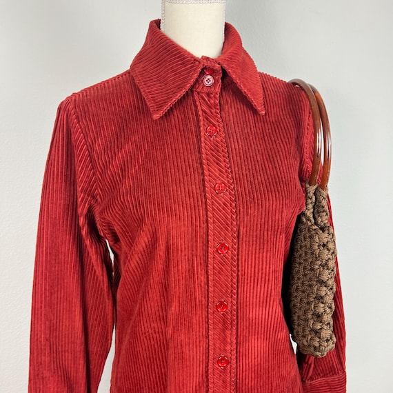 1970s rust color corduroy mini jumpsuit - image 4
