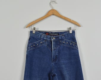 rockies dark wash vintage denim stud western jeans