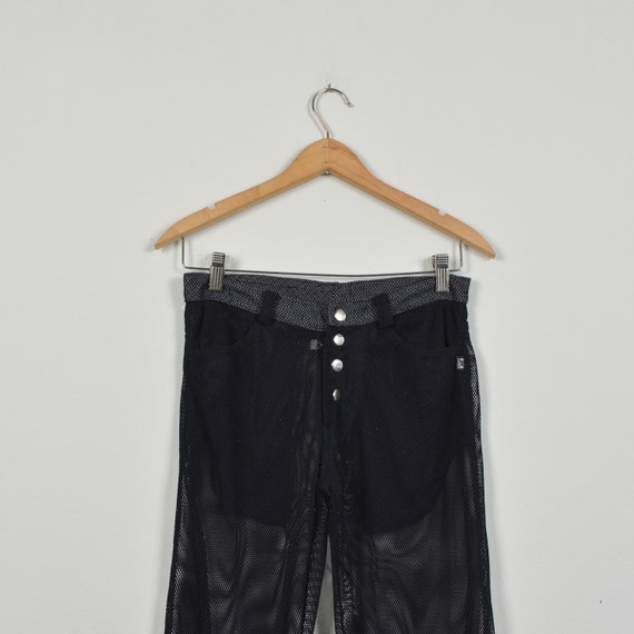 Vintage 90s/Y2K Black Button Fly Mesh Flare Pants - image 2