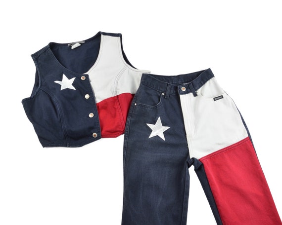 RARE Rockies Texas Flag Two Piece Denim Vintage Se