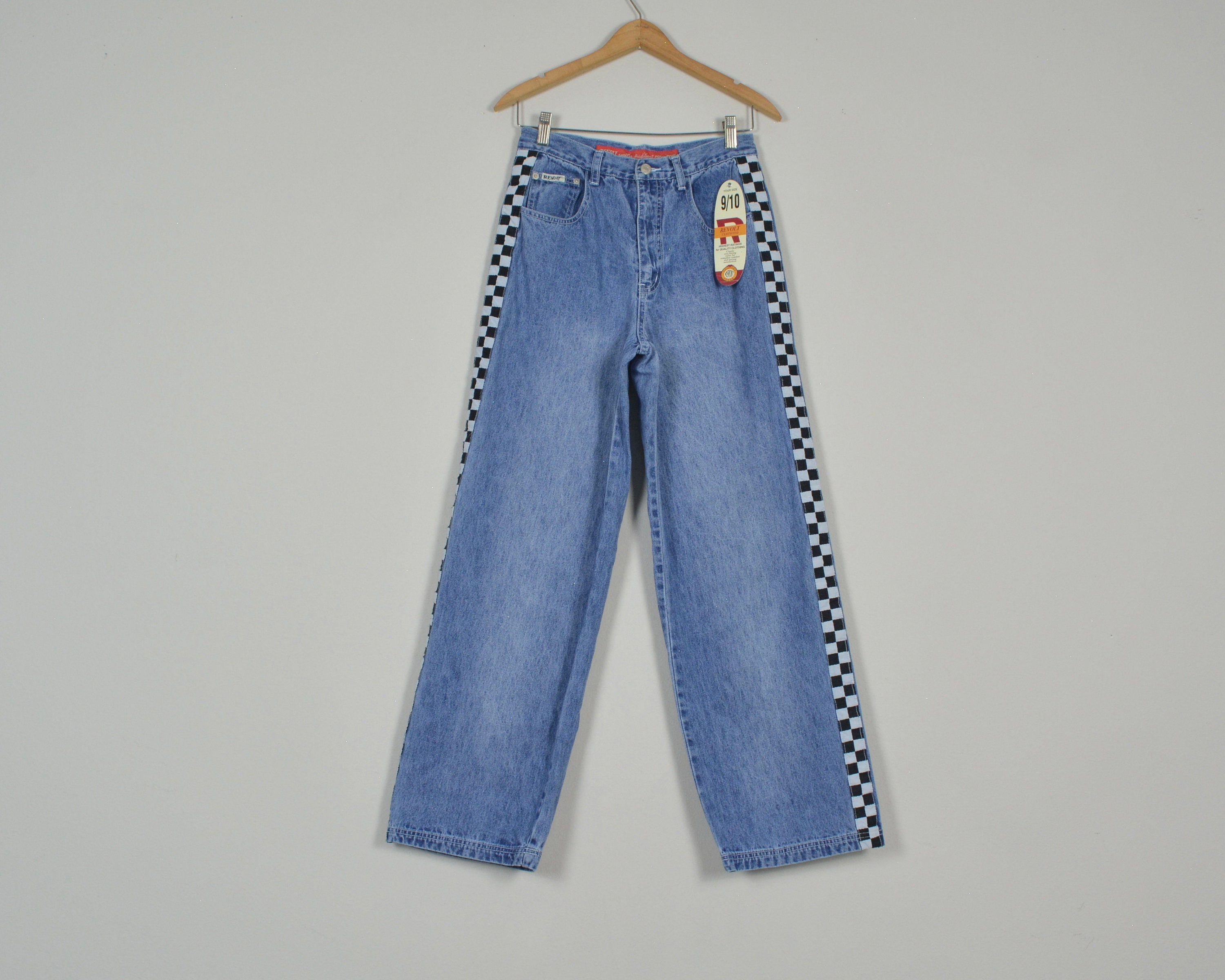 Women Mom Jeans High Waist 90s Streetwear Argyle Plaid Baggy Jeans Trousers  Vintage Indie Pants Y2K Aesthetics Blue Denim Outfit