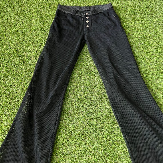 Vintage 90s/Y2K Black Button Fly Mesh Flare Pants - image 4
