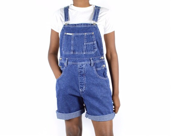 dark wash overall shorts