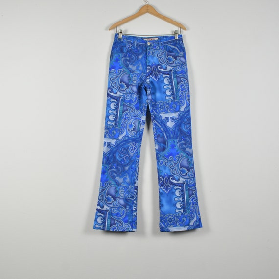 Paris Blues 90s/Y2K Blue Patterned Flare Pants - image 1