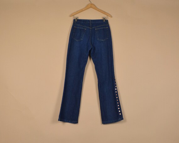 Denim Flare Dark Wash Studded Jeans - image 2